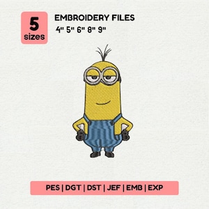 Grappig minion-borduurontwerp, kindertekenfilm machineborduurbestand, 5 maten
