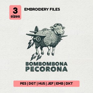 Sheep Bomber Aviation Embroidery, Funny Bombombona Pecorona Animal Cartoon, Retro Pilot Wool Pattern, 3 Sizes