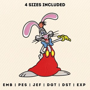 Cartoon Bunny Embroidery Design, Roger Rabbit Embroidery File, Easter Bunny digital embroidery, 4 sizes