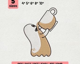 Coffee Ghost Embroidery Design, Spooky Stitch File (Instant Download)