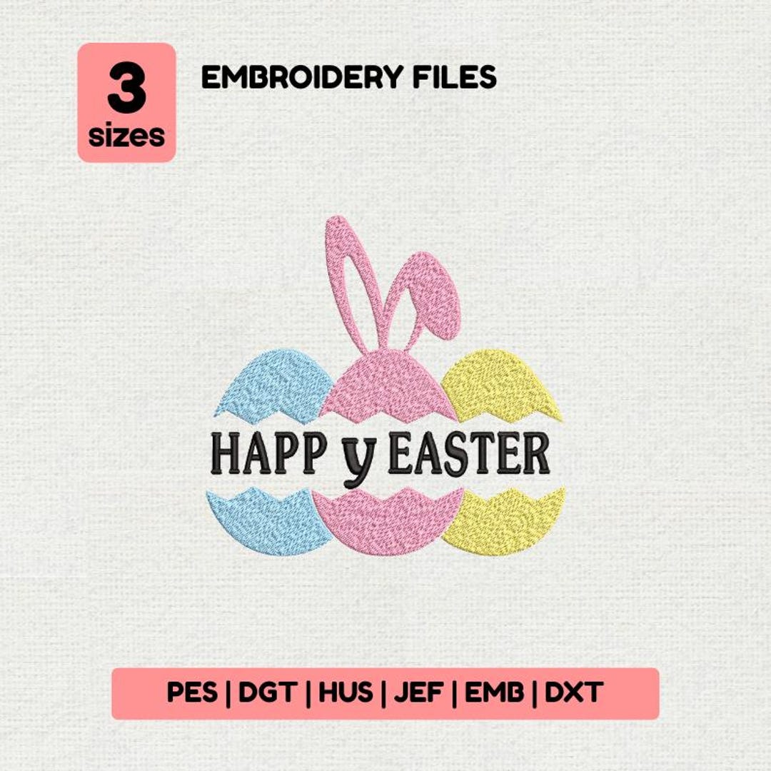 Egghead Designs Happy Easter Egg Embroidery Design, Pastel Bunny Ears Holiday Pattern ...