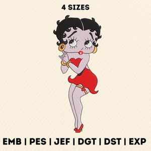 Diseño de bordado de niña con vestido rojo - Archivo de bordado a máquina vintage - Descarga instantánea para manualidades DIY