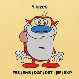 Retro Stimpy Cartoon Embroidery Design, Retro Stimpy machine embroidery, 4 sizes, Digital Download