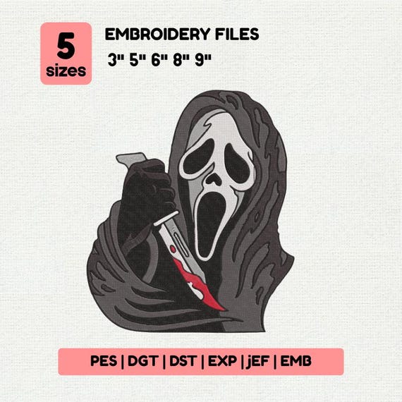 Horror Ghost Face Embroidery Design - Scream Killer Mask Machine Embroidery File - 5 sizes