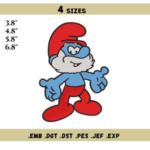 Papa Smurf Embroidery Design – Cartoon Character Machine Embroidery Pattern, Instant Download, 4 sizes