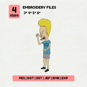 Butthead cartoon borduurontwerp – grappige cartoons machineborduurwerk, kinderpatch digitaal bestand, 4 maten