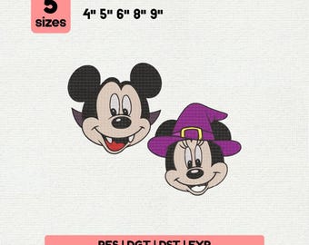 Halloween Mouse Vampire and Witch Machine Embroidery, Spooky Mice Couple Design, Digital Download