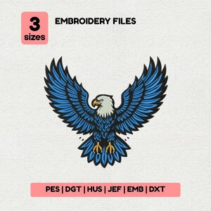 Flying Eagle-machineborduurwerk, Bald Eagle-ontwerp, American Pride Wings, 3 maten, Instant Download