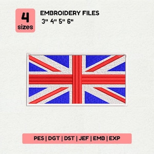 Union Jack Embroidery Design, British Flag Machine embroidery File, 4 sizes