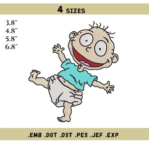Tommy Pickles Embroidery Design, Funny kid Cartoon Machine Embroidery File, Baby Pattern 4 sizes, Instant Download