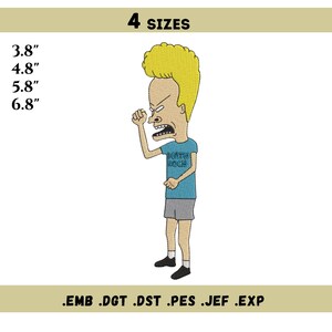 Cartoon Butthead Stickdatei, Lustiges Cartoon Stickmuster, Maschinenstickerei, Digitale Datei, 4 Größen