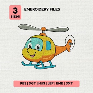 Cartoon Helicopter Machine Embroidery Digital File, Nursery Chopper Pattern, 3 Sizes