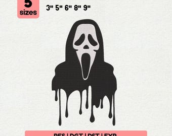 Melting Scream Face Embroidery Design, Horror Mask Halloween Pattern, Silhouette File