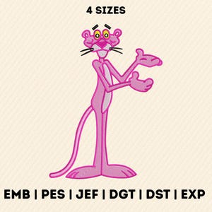 Pink Panther Machine Embroidery Design - Retro Cartoon Cat Applique for Jackets, Hoodies & Bags - 90s kids embroidery - instant download