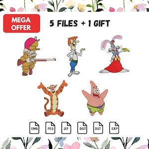 Retro Cartoon Embroidery Designs, Kids Bundle Machine Embroidery file, 4 Sizes