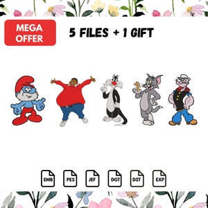 Retro Cartoons Embroidery Designs, Funny Kids Machine embroidery Set, 4 Sizes, Instant Download