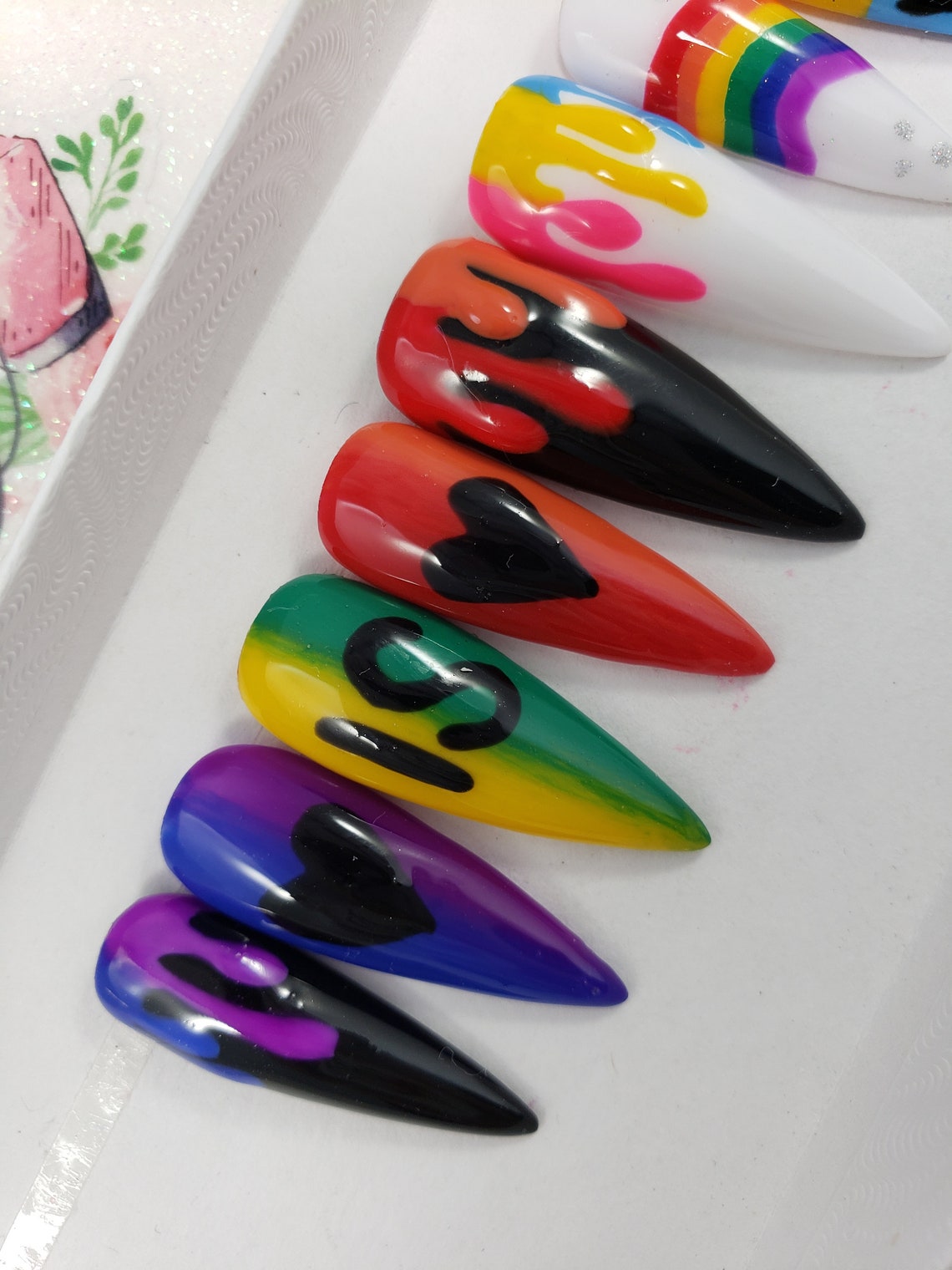 PRIDE Rainbow Nails Pansexual Symbol Drip Nails Rhinestone | Etsy