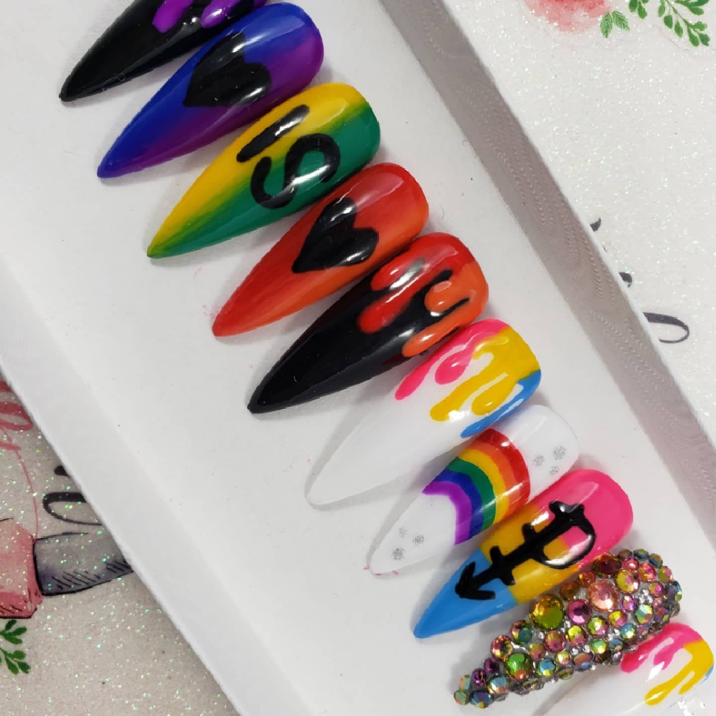 PRIDE Rainbow Nails Pansexual Symbol Drip Nails Rhinestone | Etsy