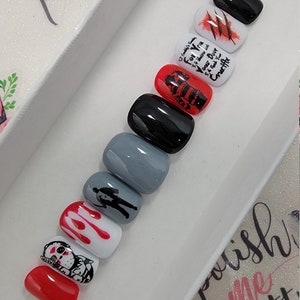 Freddy vs Jason Slasher Horror Blood Drips Halloween Nails.Press On Nails,  False, Fake Nails Glue Ons