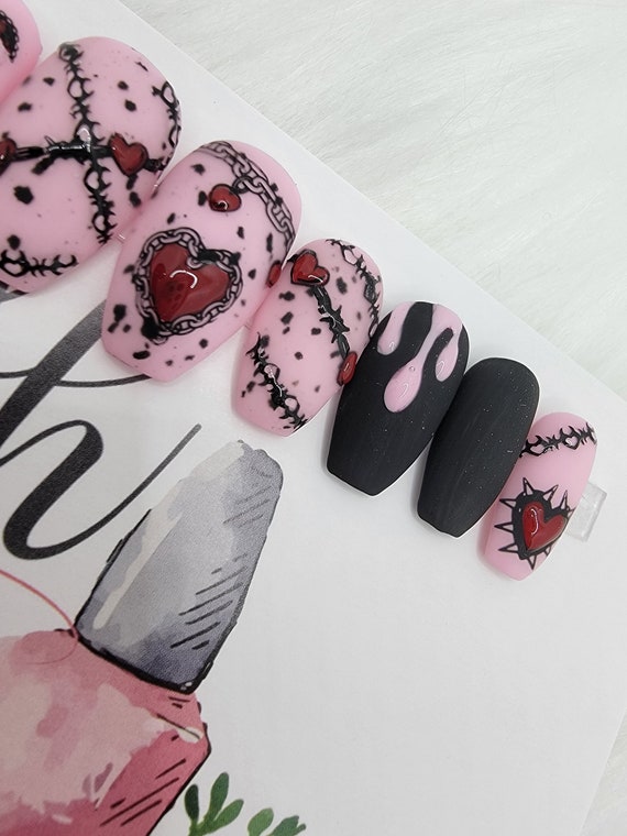 black and pink valentine nail designs