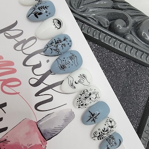 Witchy All Seeing Eye Moons Floral Mystical Vibe Halloween Press On Nails,  False, Fake Nails Glue Ons