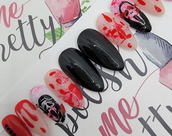 Horror Movie Series, Ghost, Mask, Scream Blood Drips and Splatter...Press On Nails,  False, Fake Nails Glue Ons