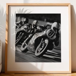 Vintage Motorcycle Poster | Black and white photography | Retro Sports Wall Art & Motorcycle Gifts