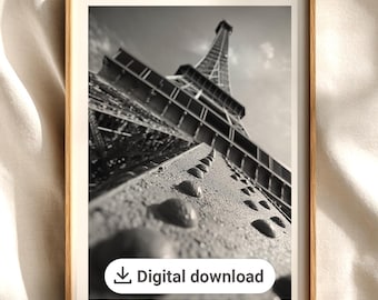 Black and White Eiffel Tower Print, Vintage Paris Wall Art (Digital Download)