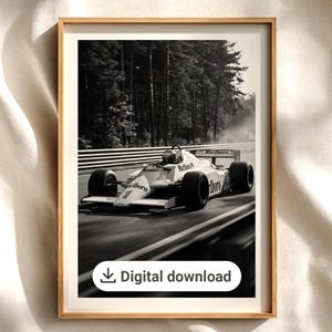 McLaren F1 Print — Racing wall art, Vintage Formula 1 Photo Poster 80s, Black & White