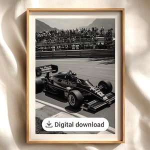 Lotus Formula One Poster — Formula One Decor, Vintage F1 80s Racing Photo Print, Black & White, Portrait