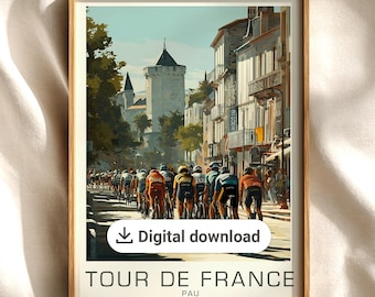 Vintage fietsposters, Pau-poster, racefietsschilderij, fietsposter, prints Tour de France