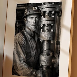 Blue Collar Hero Masculine Wall Art | Black and white photography | Mid Century Men’s Wall Decor for Man Cave & Room Aesthetic