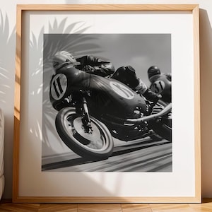 Vintage motorcycle poster | Motorcycle Gifts, Large Wall Art, Retro Poster, Masculine Wall Art | Black and white photography | moto sport