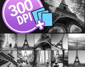 14 Eiffel Tower Posters, Black and White Paris Photography, Paris prints, France poster (Digital Download)