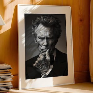 Mens wall art | Masculine Wall Art for Men’s Room Decor & Man Cave | Clint Eastwood black and white photography