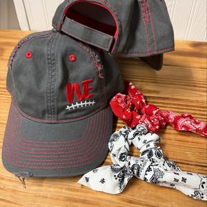 Distressed NE Baseball Hat with FREE Bandana Scrunchies: Nebraska Pride
