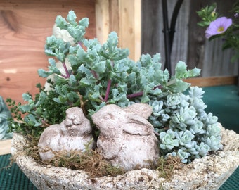 Pair of Bunny Garden Statues | Handmade Concrete Rabbit | Fairy Garden | Easter Gardener Gift
