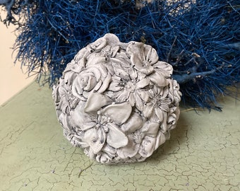 Concrete Rose Flower Garden Statue | Handmade | Cement Sphere Orb | Mother's Day Gift