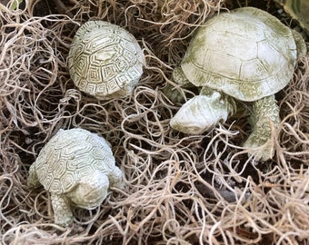 Handmade Concrete Turtle Family Set of 3 Fairy Garden Planter Statues