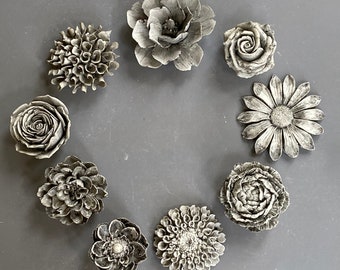 One Concrete Cement Flower Wall Hanging - Third Planting - Magnolia Mum Rose Daisy Camellia | Handmade