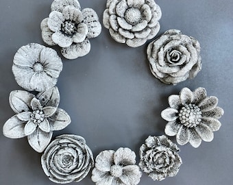 One Concrete Cement Flower Wall Hanging - First Planting - Begonia Zinnia Daisy Morning Glory Clematis Anemone Ranunculus Peony