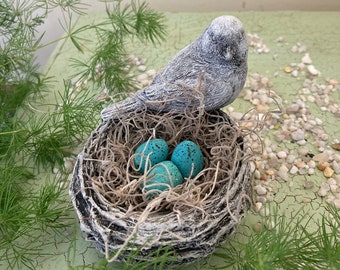 Concrete Cement Planter Pot Bird Nest Eggs | Gardener's Gift | Easter Spring Decor