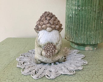 Concrete Cement Acorn Pine Cone Hat Gnome | Fairy Whimsical Garden Statue  | Handmade