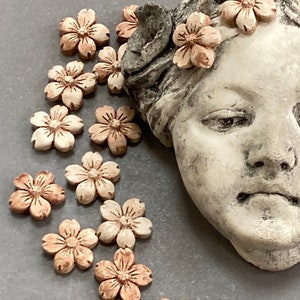 Handmade Concrete Girl Woman Head Face Plaque Wall Hanging Forget Me Not Flowers