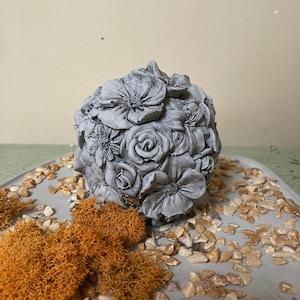 Concrete Rose Flower Garden Statue | Handmade | Cement Sphere Orb | Mother's Day Gift
