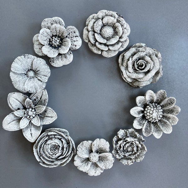 One Concrete Cement Flower Wall Hanging - First Planting - Begonia Zinnia Daisy Morning Glory Clematis Anemone Ranunculus Peony