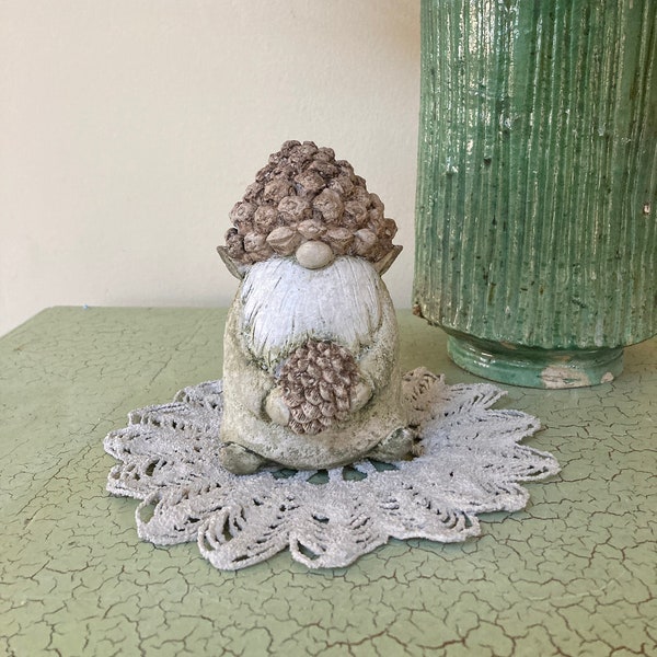 Concrete Cement Acorn Pine Cone Hat Gnome | Fairy Whimsical Garden Statue  | Handmade