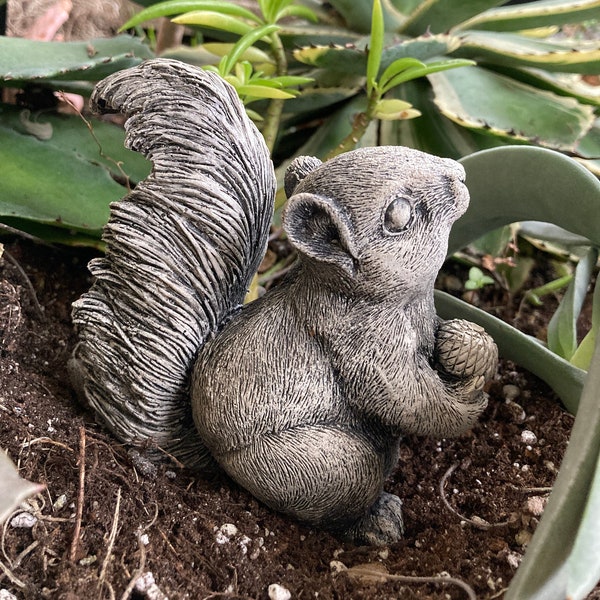Concrete Cement Squirrel Acorn Garden Statue | Woodland Planter Pot Decor | Handmade
