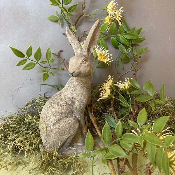 Hare Rabbit Bunny Concrete Statue | Slender English French Country Hare | Gardener's Gift | Mother's Day Gift |