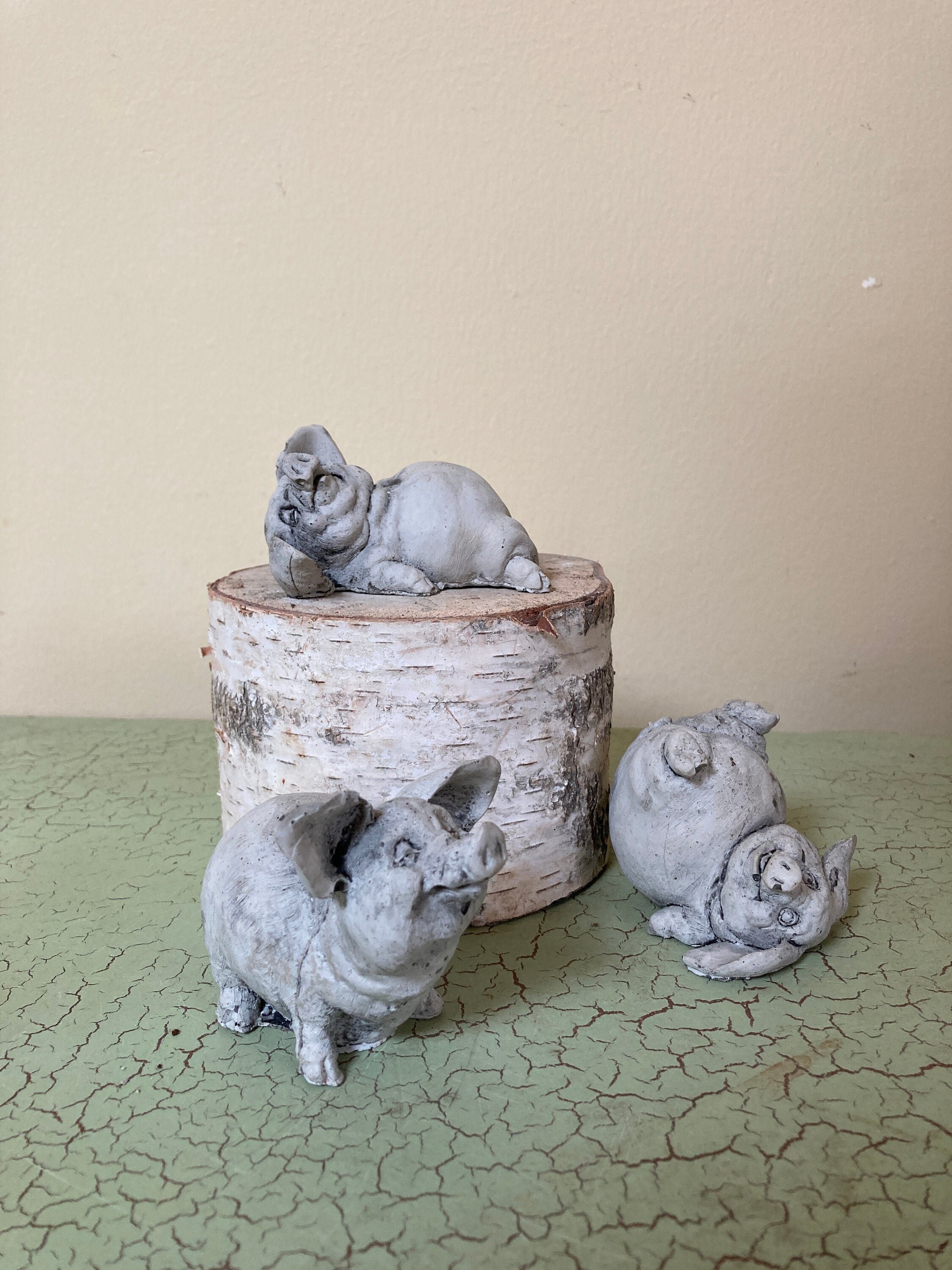 Set of 3 Handmade Concrete Pigs Fairy Garden Planter Statues Etsy Canada